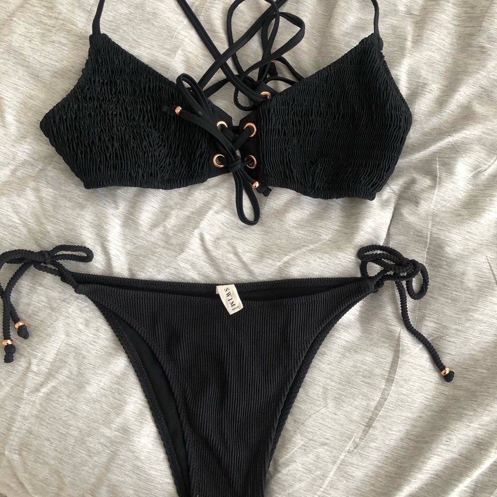 Fox Black Lace-Up Bikini Set